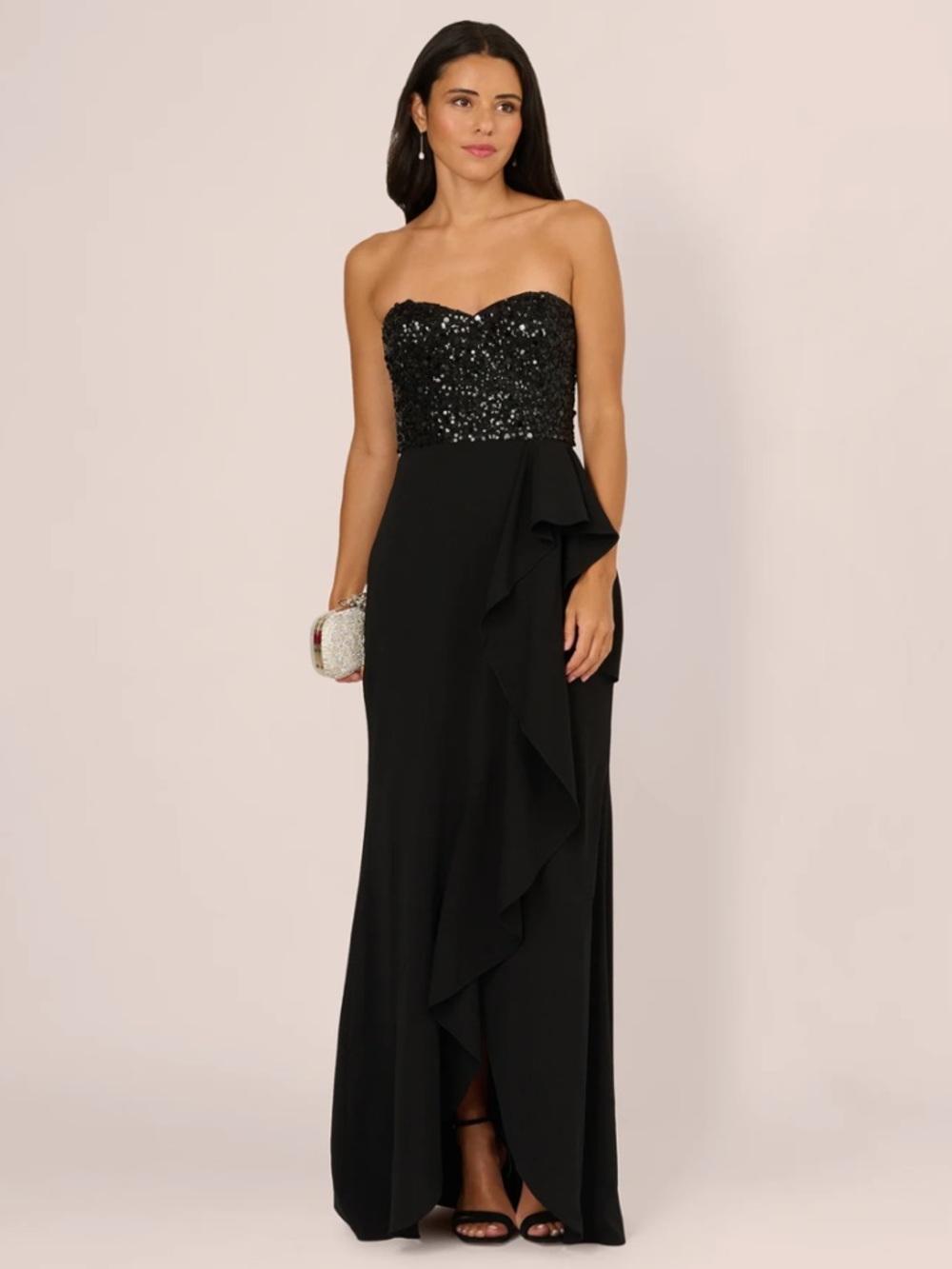 Adrianna Papell Black Strapless Sequin Bodice Gown